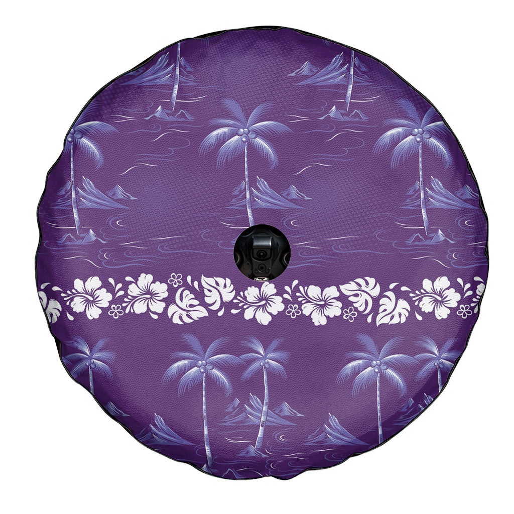 Purple Hawaii Palm Tree Hibiscus Spare Tire Cover Fantasy Summer Vibe