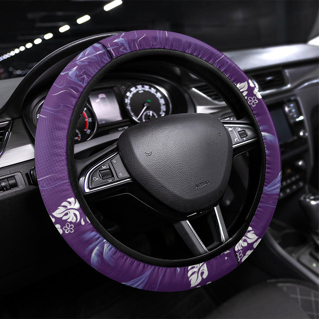 Purple Hawaii Palm Tree Hibiscus Steering Wheel Cover Fantasy Summer Vibe LT01 Universal Fit Purple - Polynesian Pride