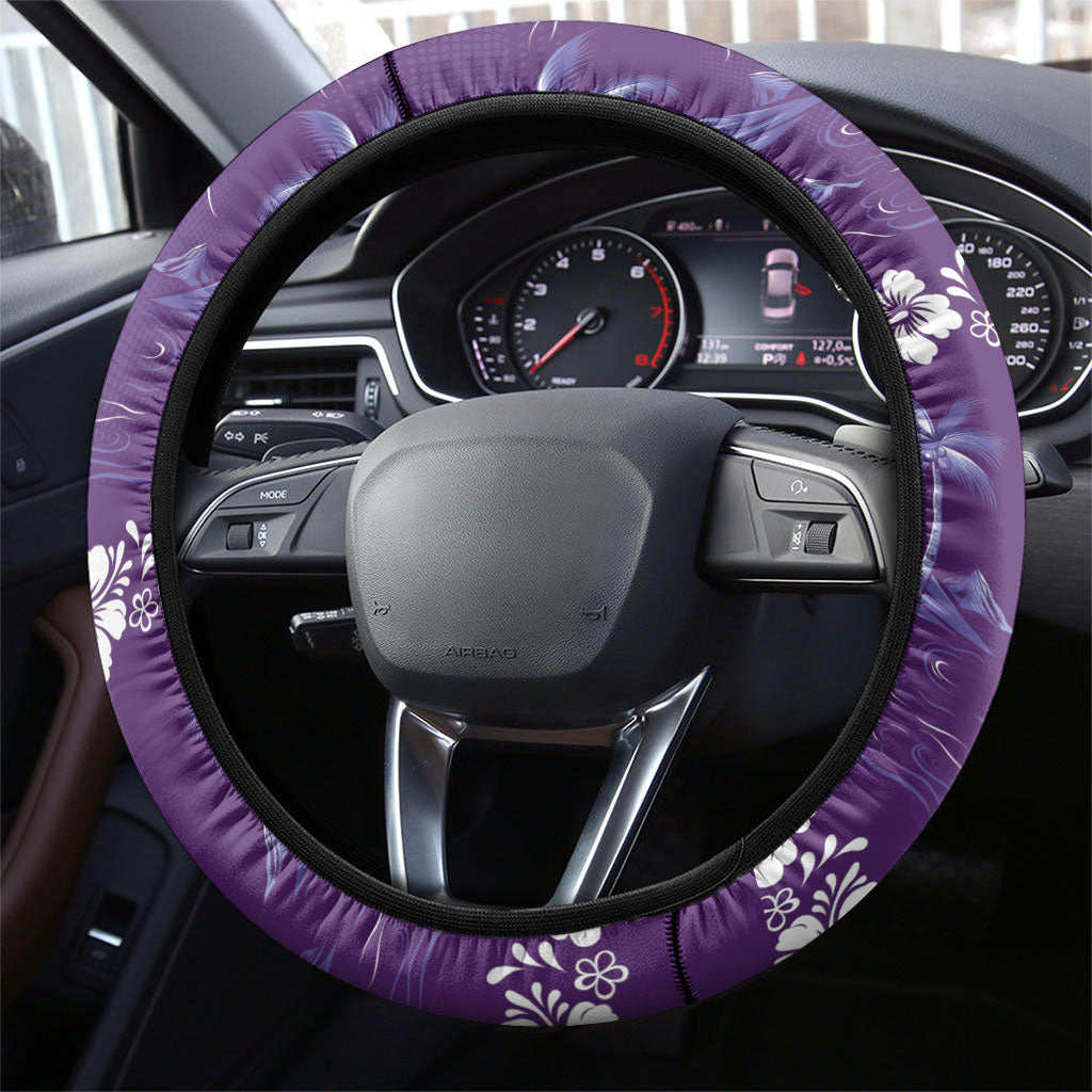 Purple Hawaii Palm Tree Hibiscus Steering Wheel Cover Fantasy Summer Vibe LT01 - Polynesian Pride