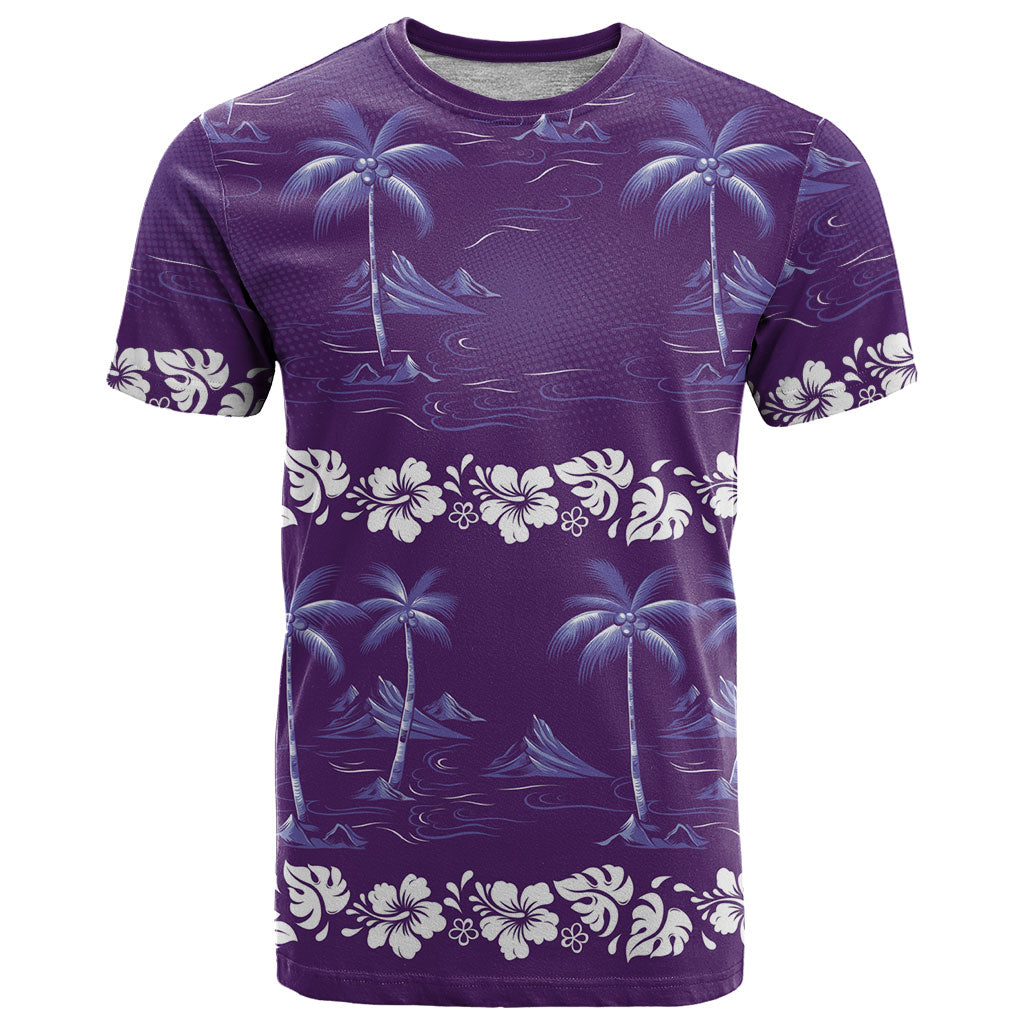 Purple Hawaii Palm Tree Hibiscus T Shirt Fantasy Summer Vibe LT01 Purple - Polynesian Pride