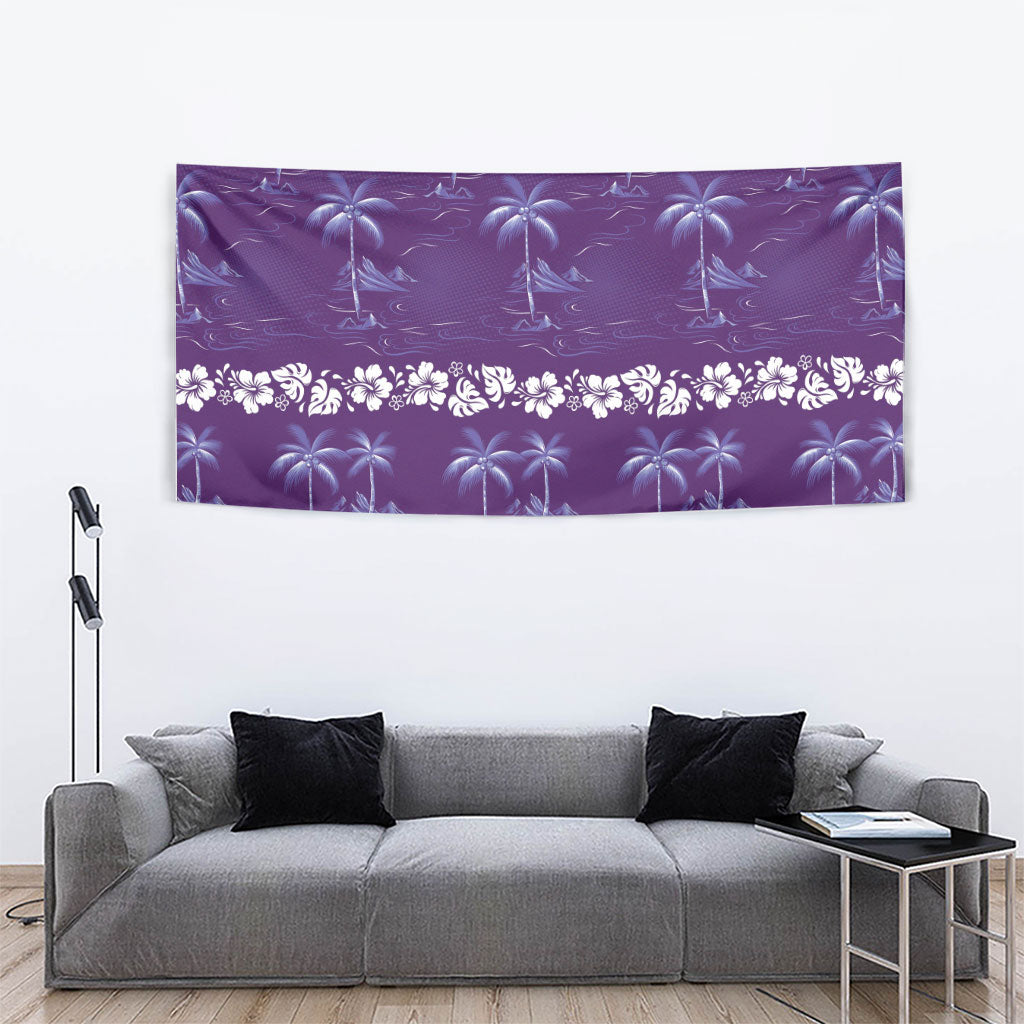 Purple Hawaii Palm Tree Hibiscus Tapestry Fantasy Summer Vibe