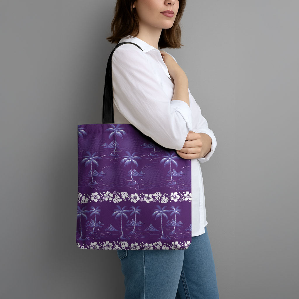 Purple Hawaii Palm Tree Hibiscus Tote Bag Fantasy Summer Vibe LT01 - Polynesian Pride