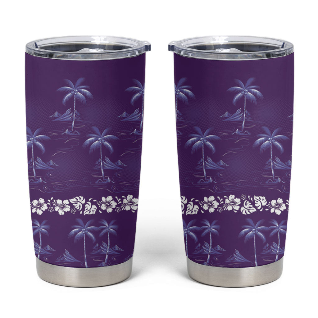 Purple Hawaii Palm Tree Hibiscus Tumbler Cup Fantasy Summer Vibe LT01 Purple - Polynesian Pride