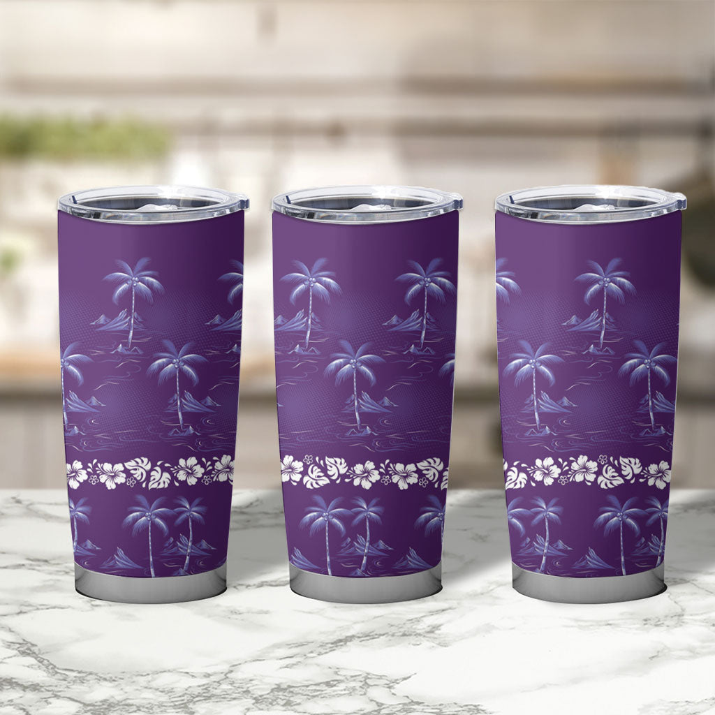 Purple Hawaii Palm Tree Hibiscus Tumbler Cup Fantasy Summer Vibe LT01 - Polynesian Pride