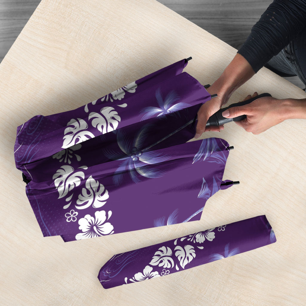Purple Hawaii Palm Tree Hibiscus Umbrella Fantasy Summer Vibe