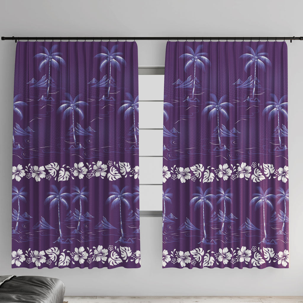 Purple Hawaii Palm Tree Hibiscus Window Curtain Fantasy Summer Vibe