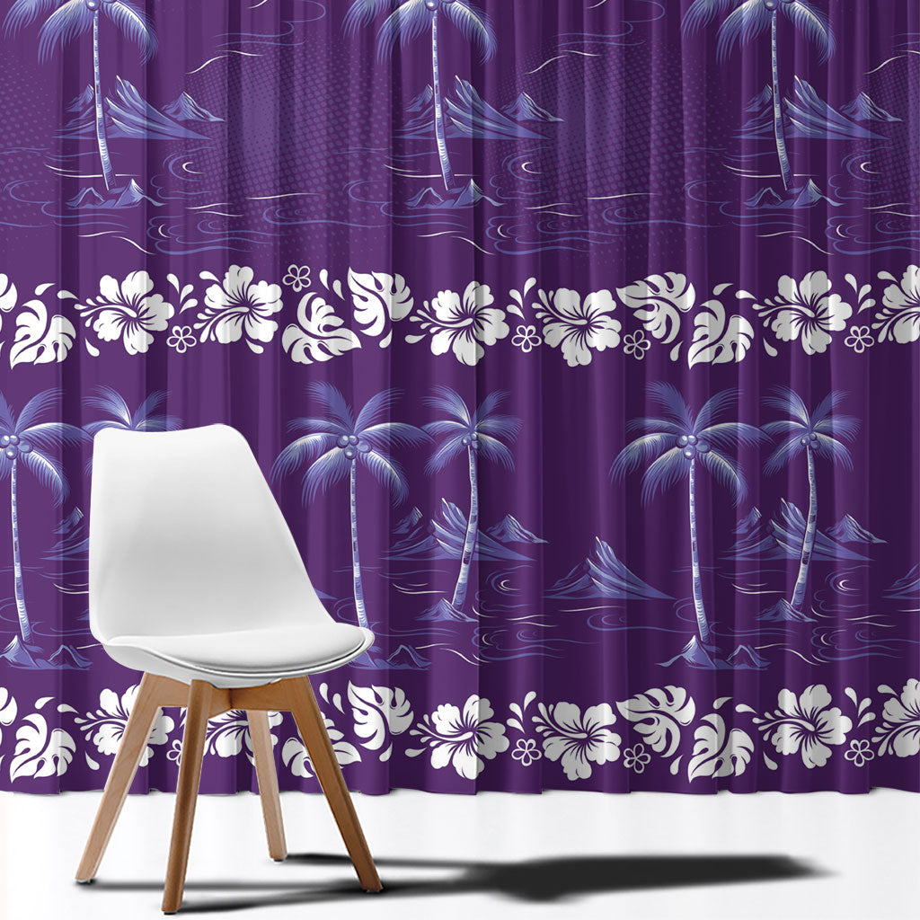 Purple Hawaii Palm Tree Hibiscus Window Curtain Fantasy Summer Vibe