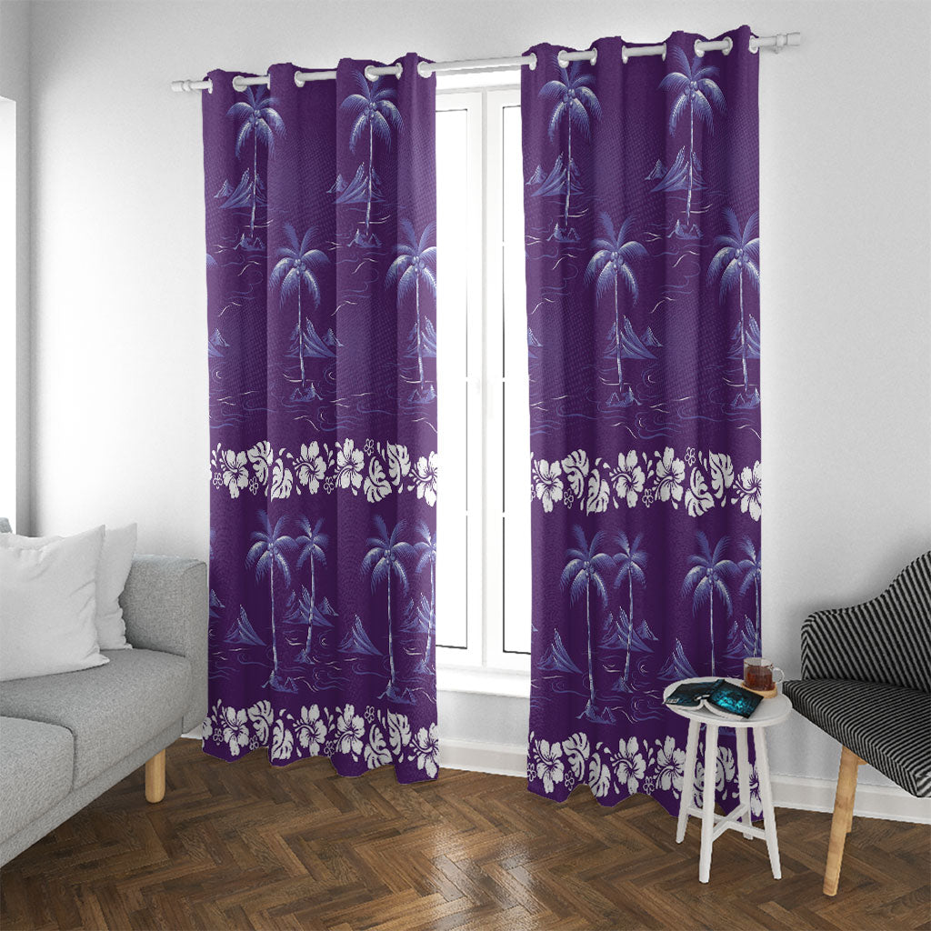 Purple Hawaii Palm Tree Hibiscus Window Curtain Fantasy Summer Vibe