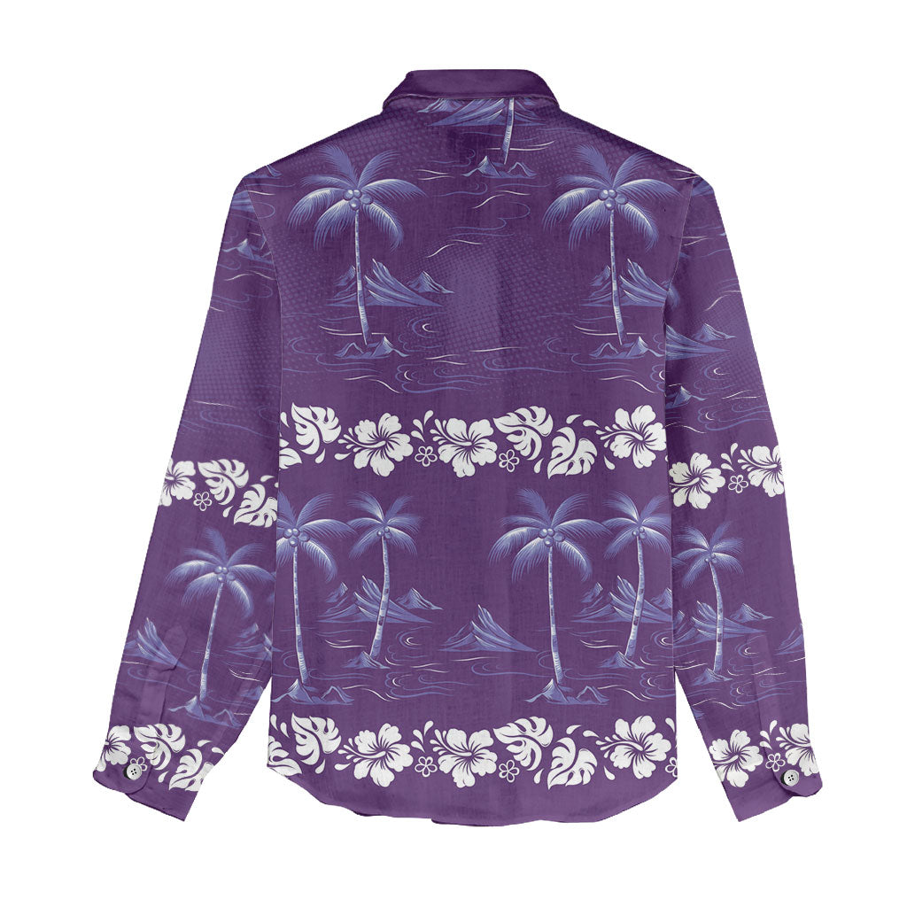 Purple Hawaii Palm Tree Hibiscus Women Casual Shirt Fantasy Summer Vibe LT01 - Polynesian Pride