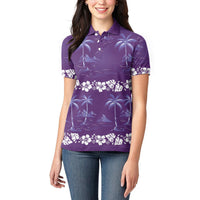 Purple Hawaii Palm Tree Hibiscus Women Polo Shirt Fantasy Summer Vibe LT01 - Polynesian Pride