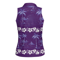 Purple Hawaii Palm Tree Hibiscus Women Sleeveless Polo Shirt Fantasy Summer Vibe LT01 - Polynesian Pride
