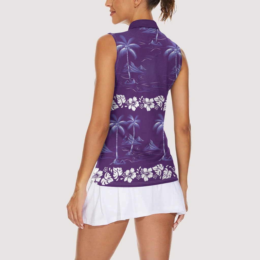 Purple Hawaii Palm Tree Hibiscus Women Sleeveless Polo Shirt Fantasy Summer Vibe LT01 - Polynesian Pride