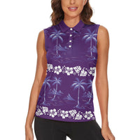 Purple Hawaii Palm Tree Hibiscus Women Sleeveless Polo Shirt Fantasy Summer Vibe LT01 - Polynesian Pride