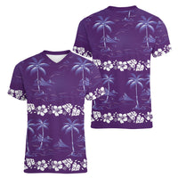 Purple Hawaii Palm Tree Hibiscus Women V-Neck T-Shirt Fantasy Summer Vibe LT01 - Polynesian Pride