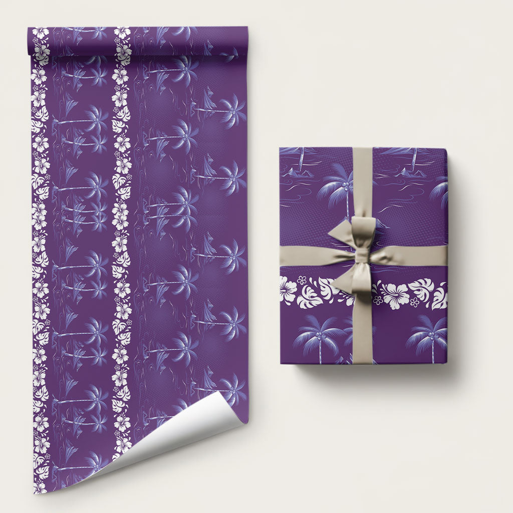Purple Hawaii Palm Tree Hibiscus Wrapping Paper Fantasy Summer Vibe
