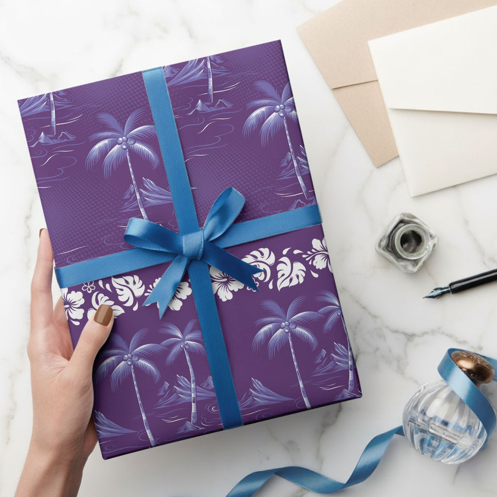 Purple Hawaii Palm Tree Hibiscus Wrapping Paper Fantasy Summer Vibe