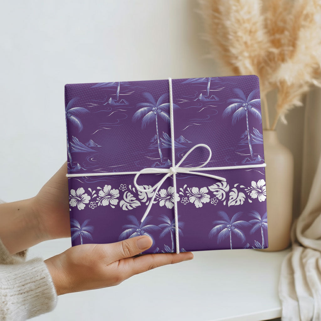 Purple Hawaii Palm Tree Hibiscus Wrapping Paper Fantasy Summer Vibe