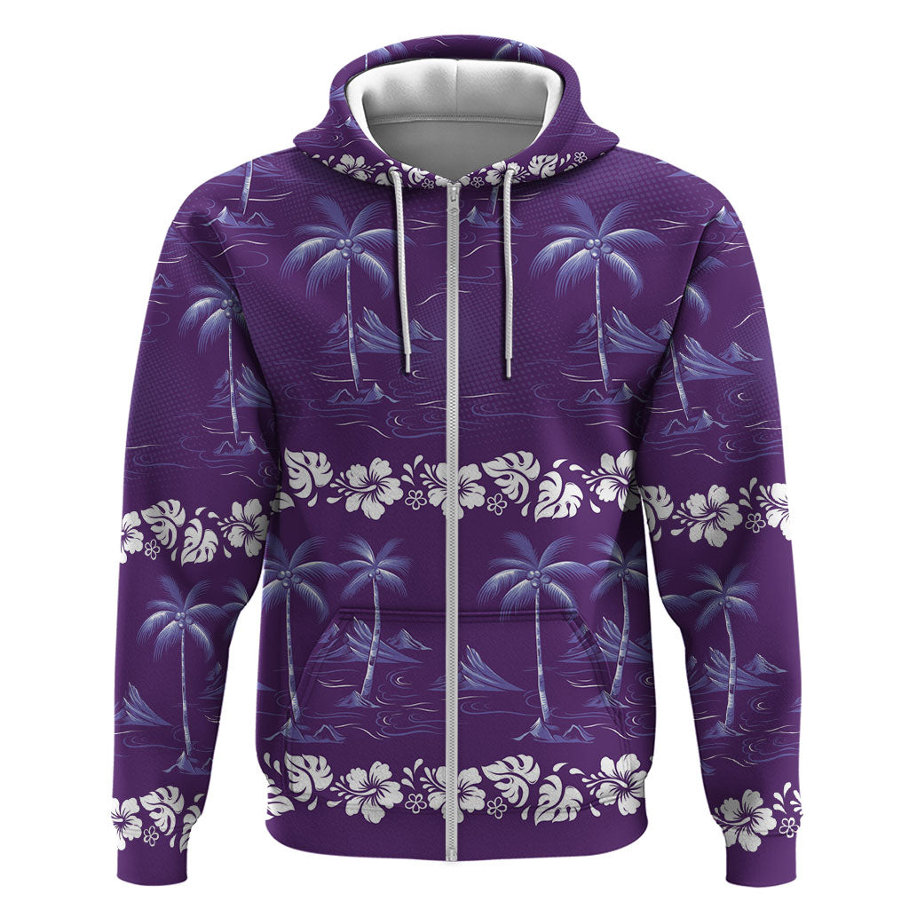 Purple Hawaii Palm Tree Hibiscus Zip Hoodie Fantasy Summer Vibe LT01 Zip Hoodie Purple - Polynesian Pride