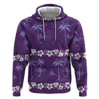 Purple Hawaii Palm Tree Hibiscus Zip Hoodie Fantasy Summer Vibe LT01 Pullover Hoodie Purple - Polynesian Pride