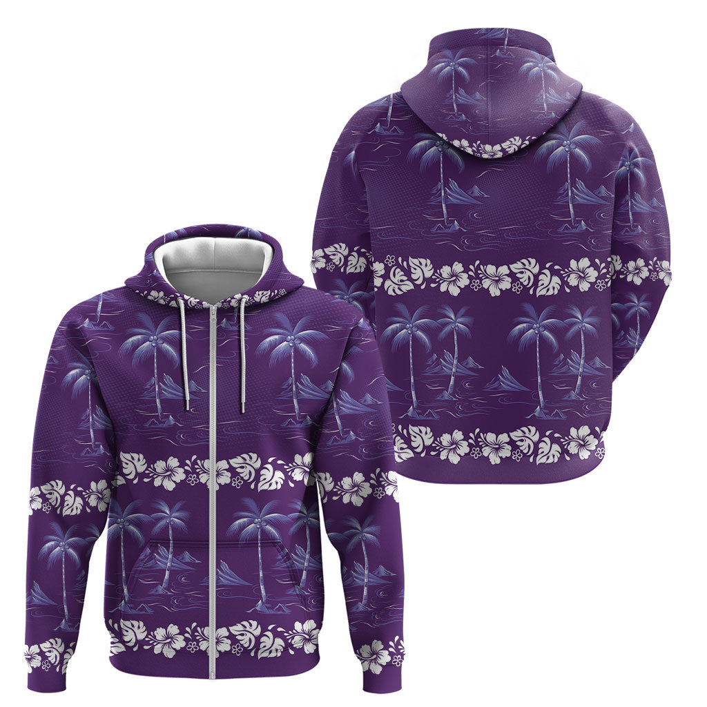 Purple Hawaii Palm Tree Hibiscus Zip Hoodie Fantasy Summer Vibe LT01 - Polynesian Pride