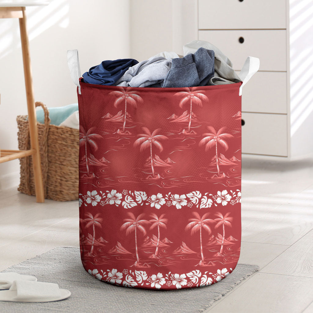 Red Hawaii Palm Tree Hibiscus Laundry Basket Fantasy Summer Vibe