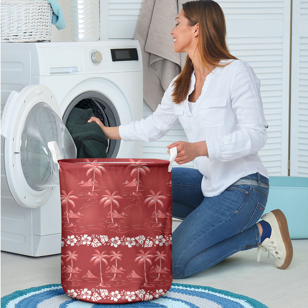 Red Hawaii Palm Tree Hibiscus Laundry Basket Fantasy Summer Vibe