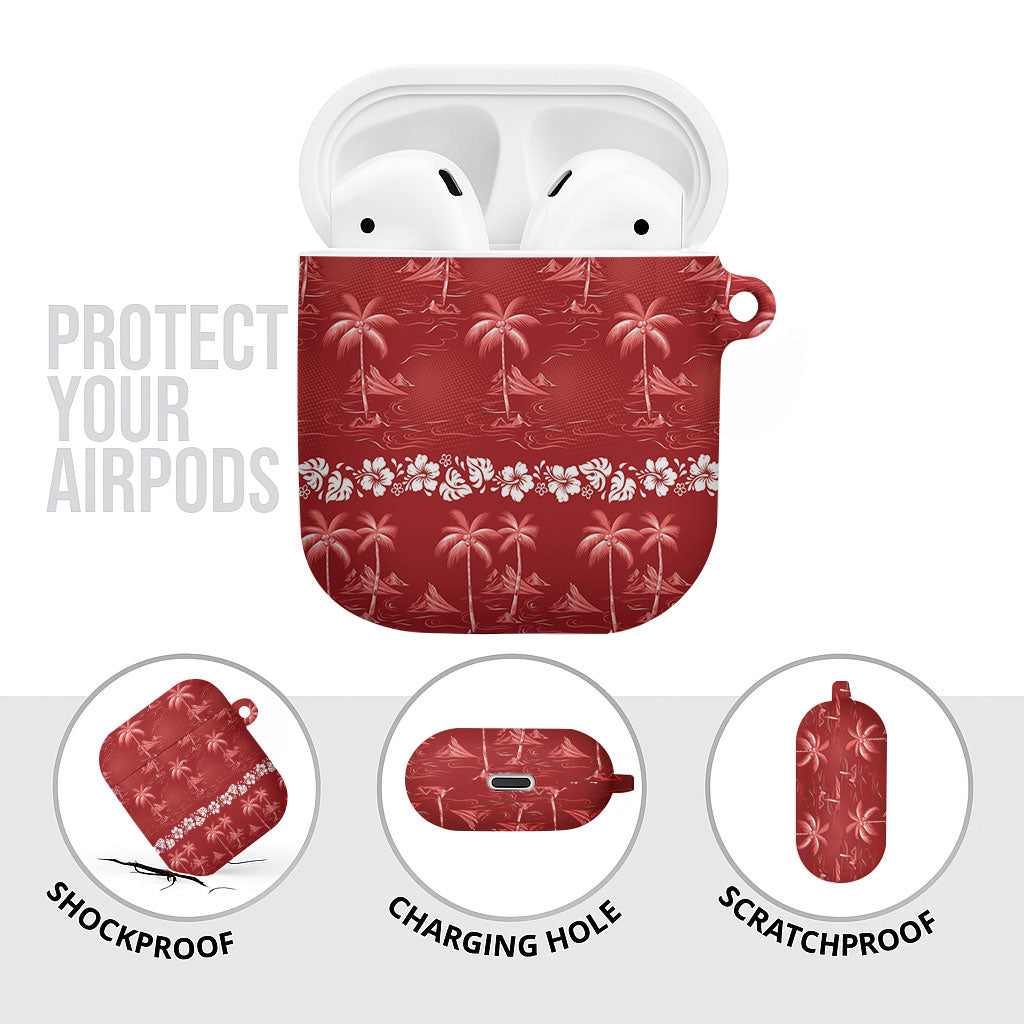 Red Hawaii Palm Tree Hibiscus AirPods Case Fantasy Summer Vibe LT01 - Polynesian Pride