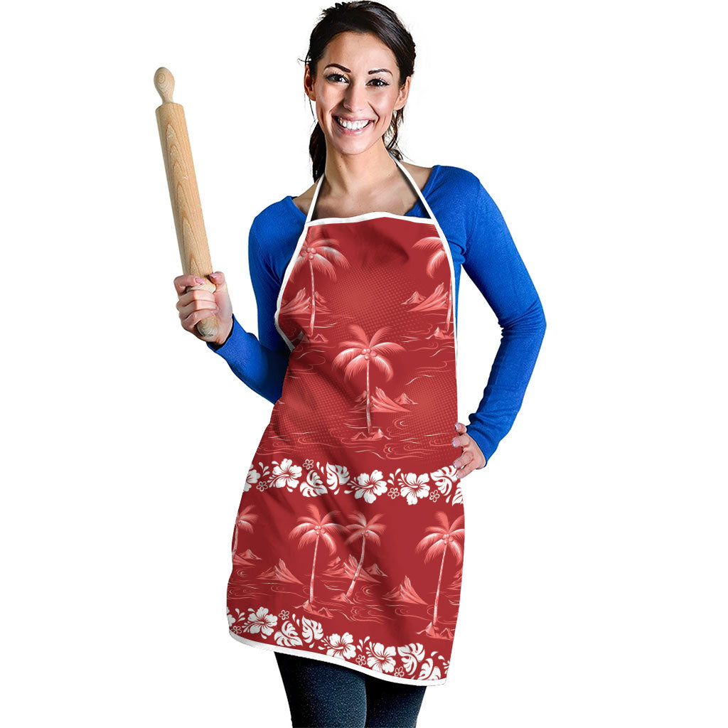 Red Hawaii Palm Tree Hibiscus Apron Fantasy Summer Vibe