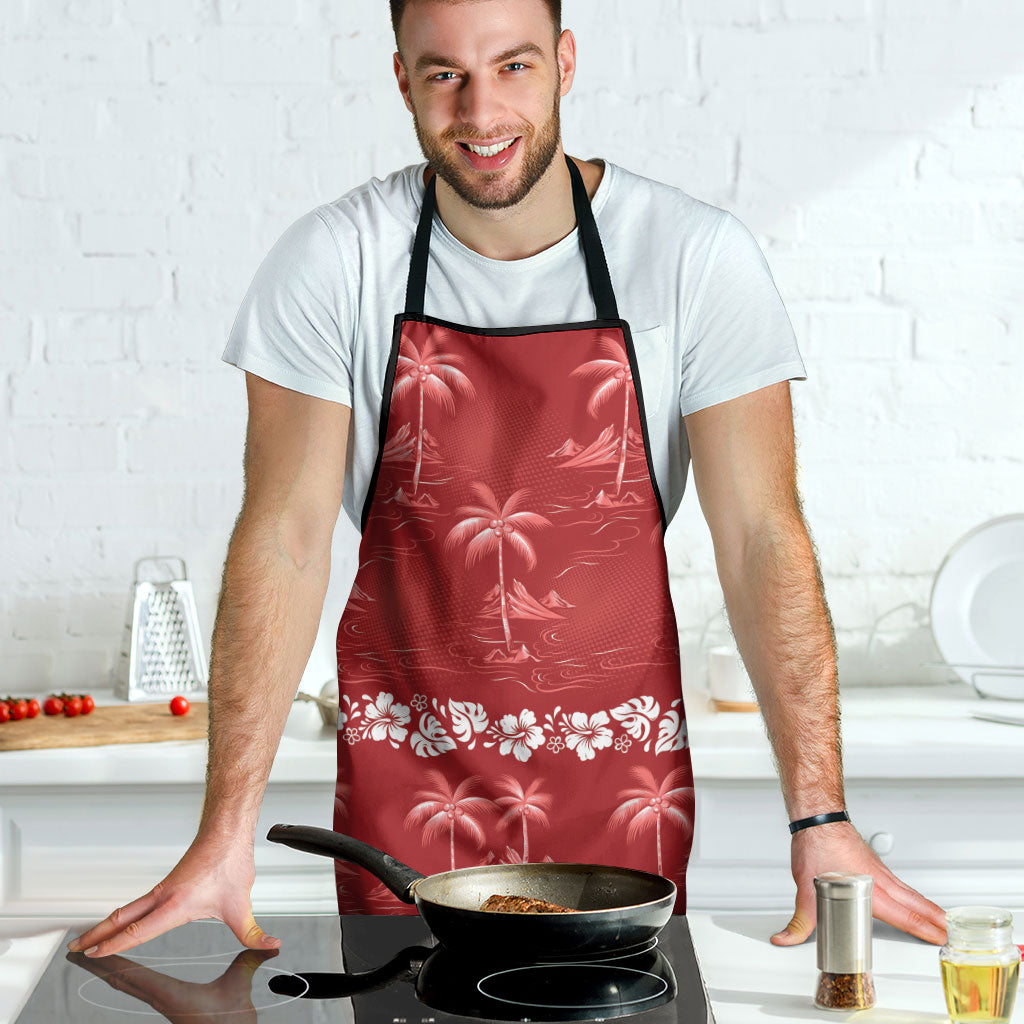 Red Hawaii Palm Tree Hibiscus Apron Fantasy Summer Vibe