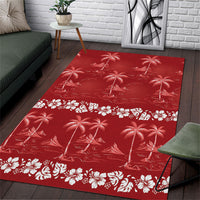 Red Hawaii Palm Tree Hibiscus Area Rug Fantasy Summer Vibe LT01 Red - Polynesian Pride