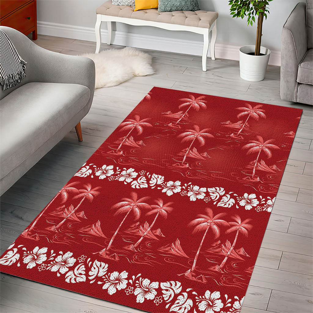 Red Hawaii Palm Tree Hibiscus Area Rug Fantasy Summer Vibe LT01 - Polynesian Pride