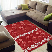 Red Hawaii Palm Tree Hibiscus Area Rug Fantasy Summer Vibe LT01 - Polynesian Pride