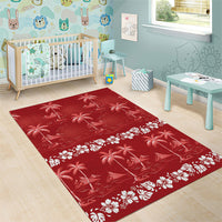 Red Hawaii Palm Tree Hibiscus Area Rug Fantasy Summer Vibe LT01 - Polynesian Pride