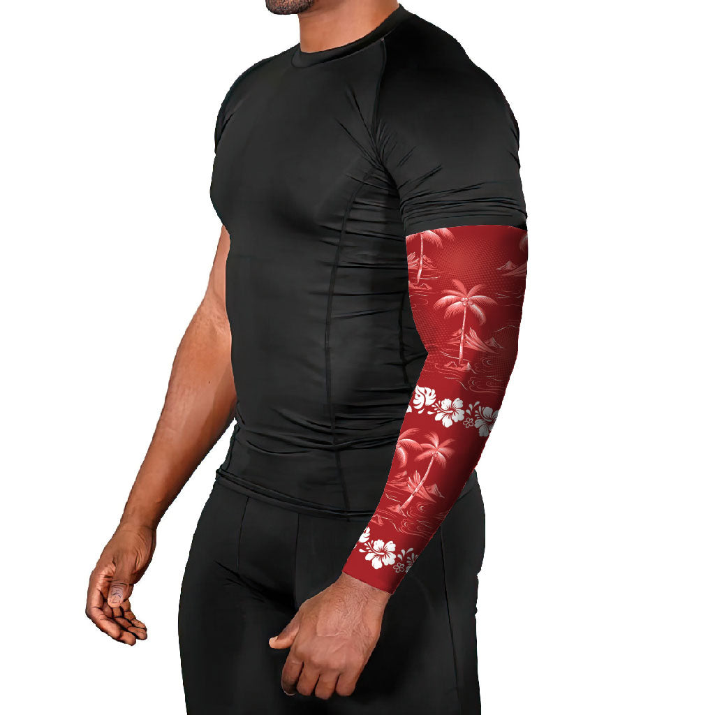 Red Hawaii Palm Tree Hibiscus Arm Sleeves Fantasy Summer Vibe LT01 - Polynesian Pride