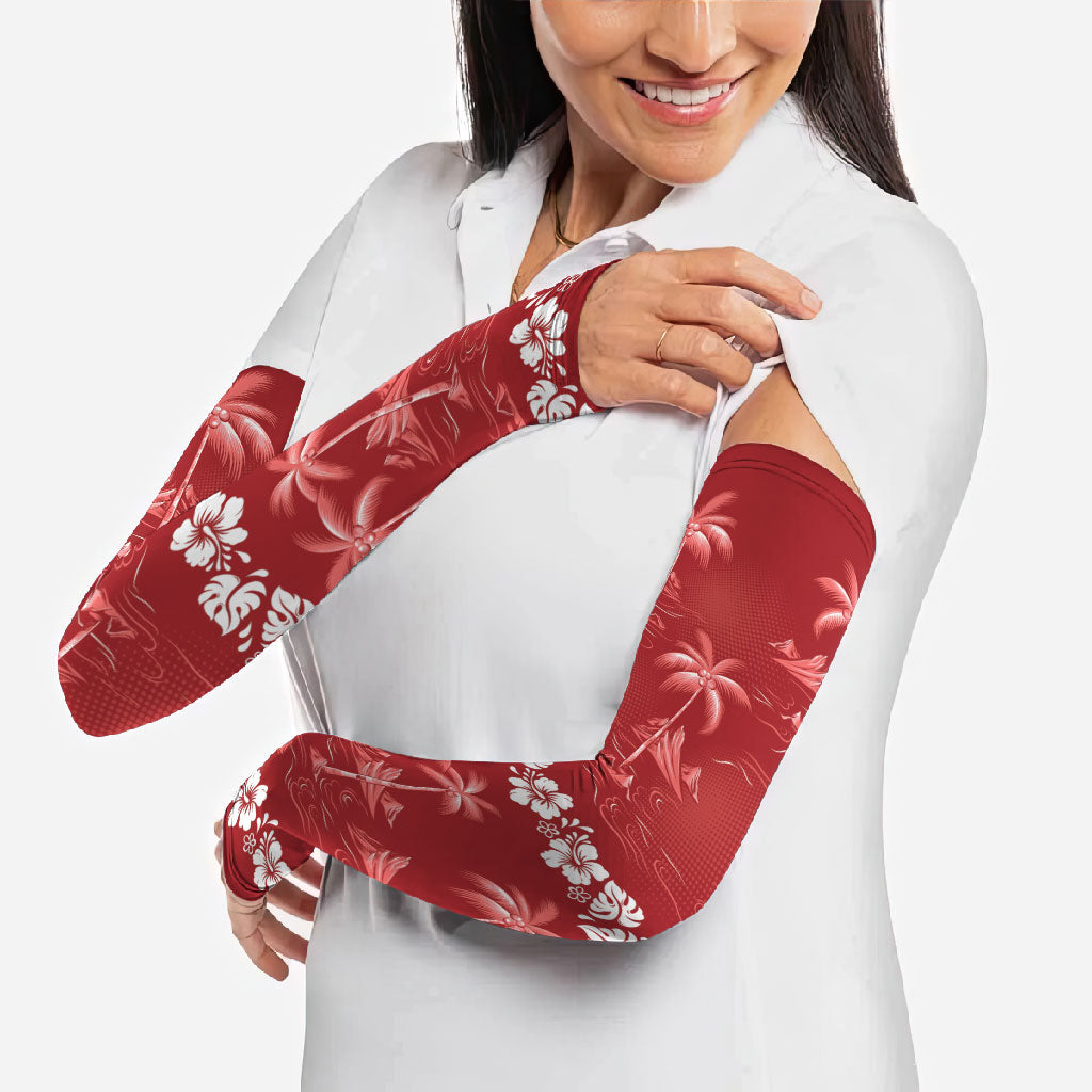 Red Hawaii Palm Tree Hibiscus Arm Sleeves Fantasy Summer Vibe LT01 - Polynesian Pride