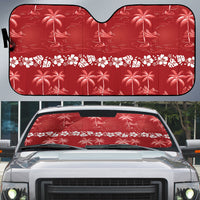 Red Hawaii Palm Tree Hibiscus Auto Sun Shade Fantasy Summer Vibe LT01 Red - Polynesian Pride