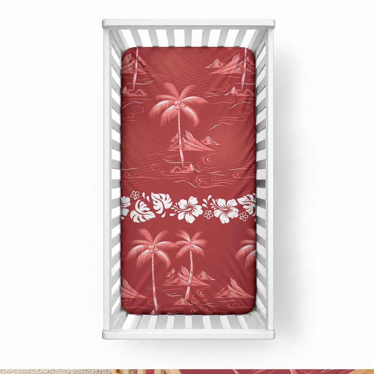 Red Hawaii Palm Tree Hibiscus Baby Bed Cover Fantasy Summer Vibe