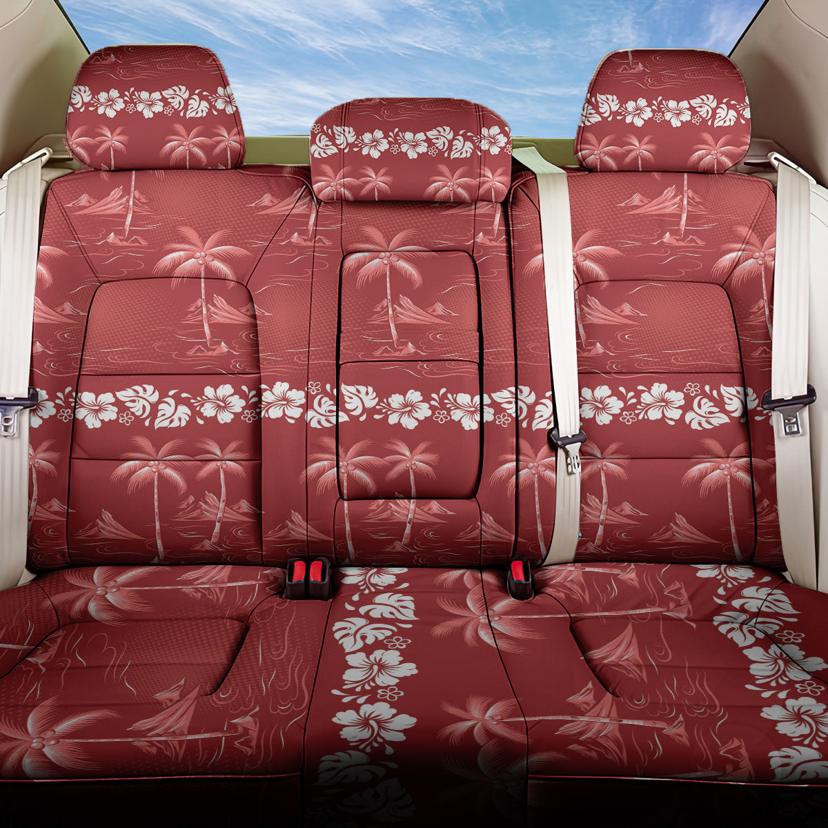 Red Hawaii Palm Tree Hibiscus Back Car Seat Cover Fantasy Summer Vibe