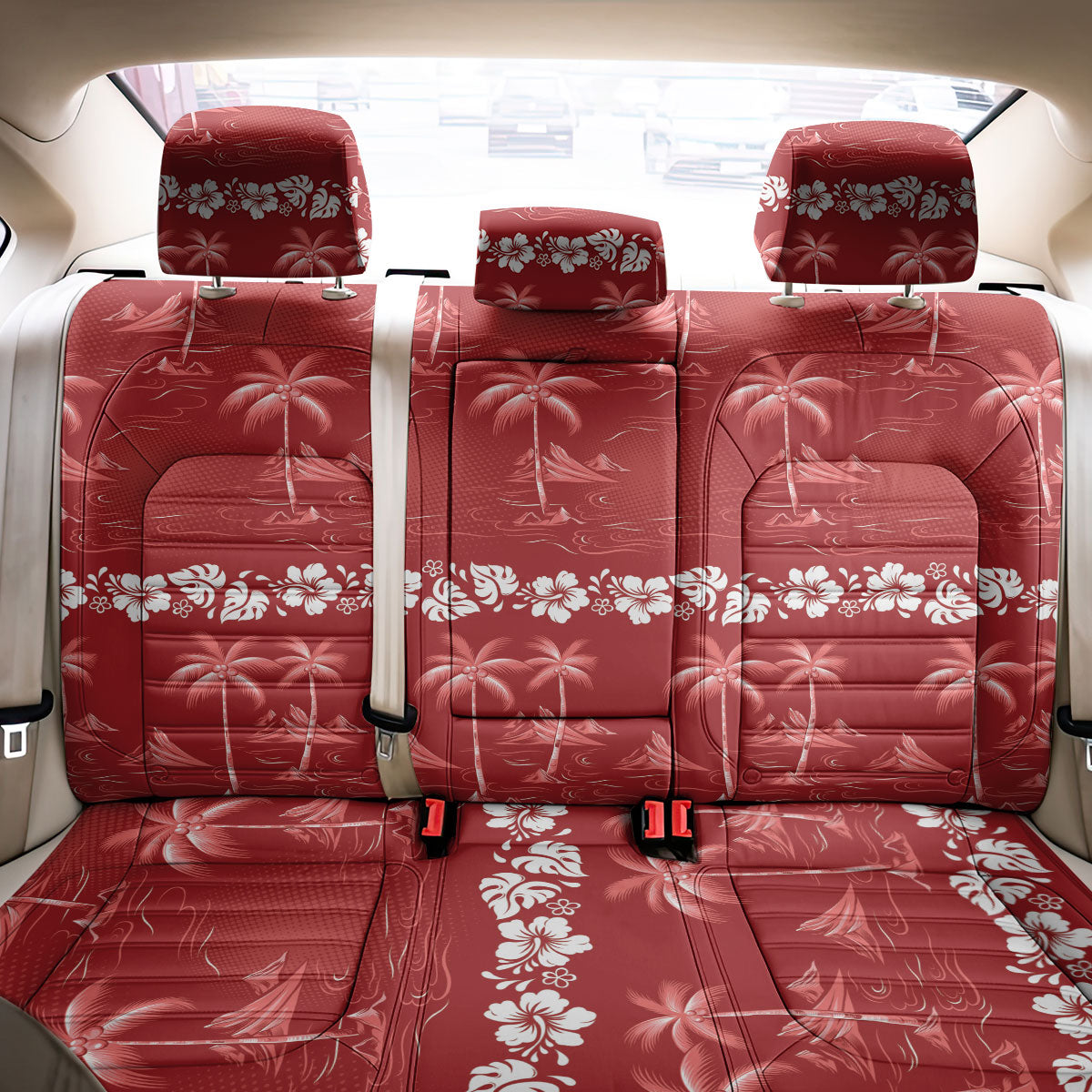 Red Hawaii Palm Tree Hibiscus Back Car Seat Cover Fantasy Summer Vibe