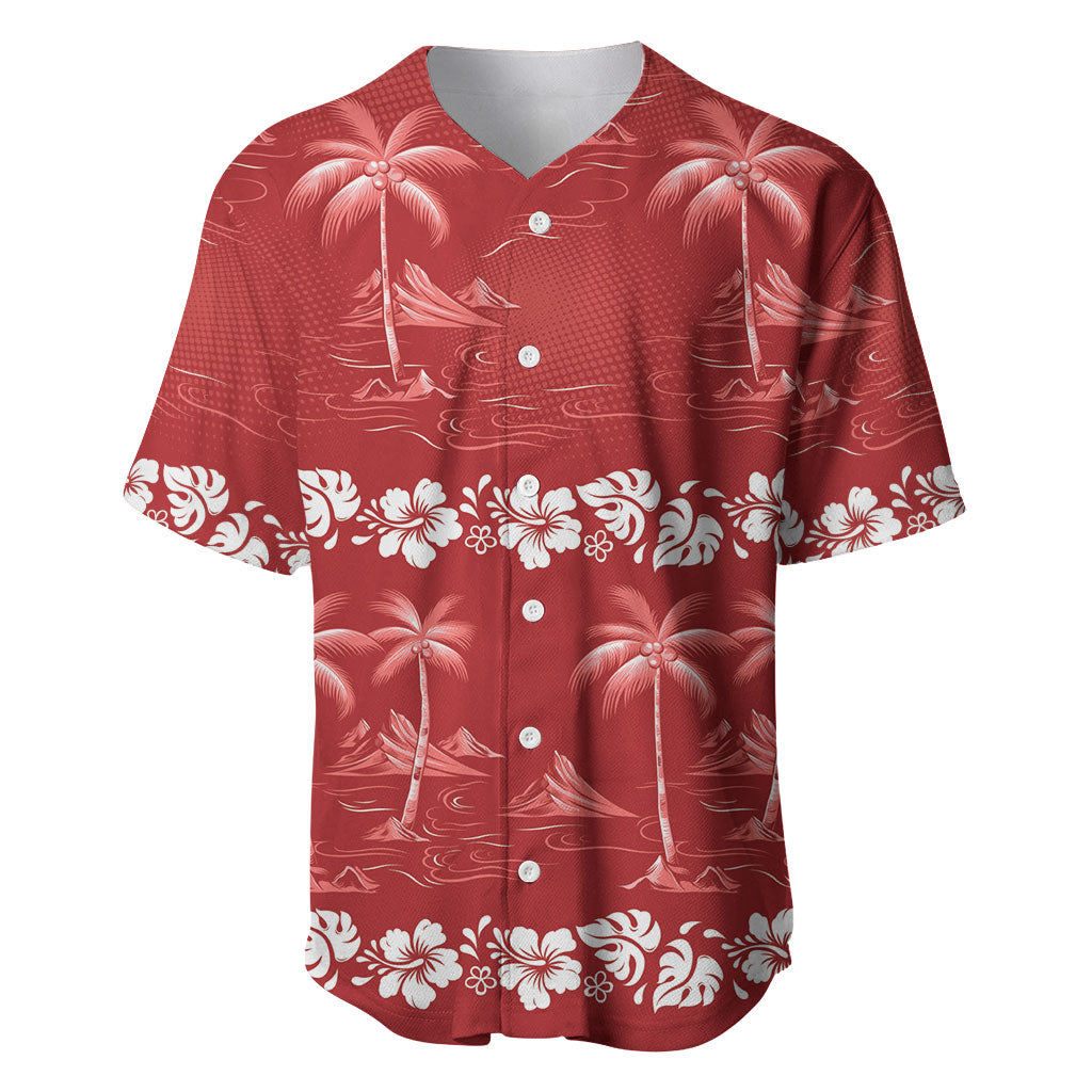 Red Hawaii Palm Tree Hibiscus Baseball Jersey Fantasy Summer Vibe
