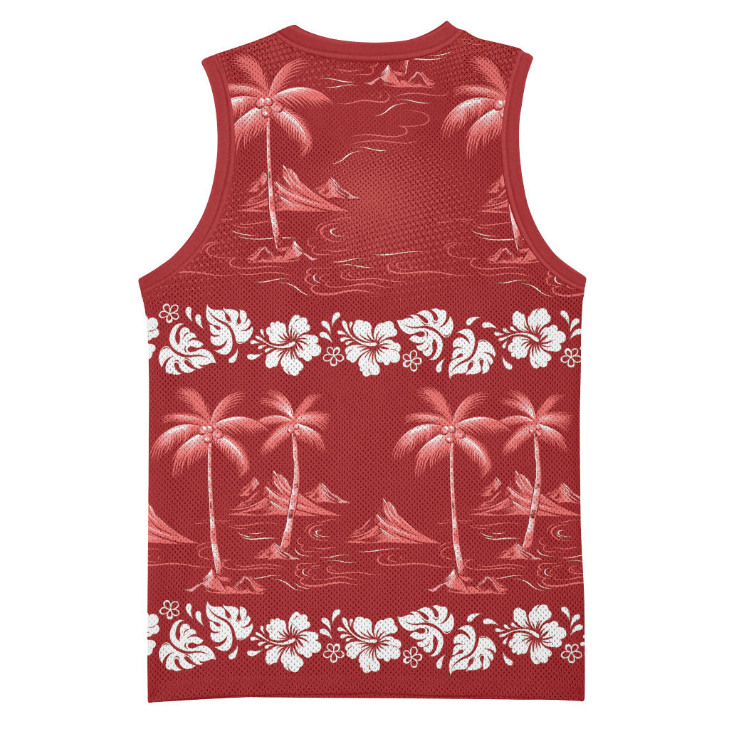 Red Hawaii Palm Tree Hibiscus Basketball Jersey Fantasy Summer Vibe LT01 - Polynesian Pride