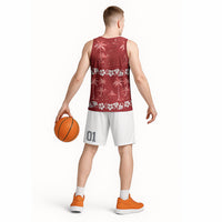 Red Hawaii Palm Tree Hibiscus Basketball Jersey Fantasy Summer Vibe LT01 - Polynesian Pride
