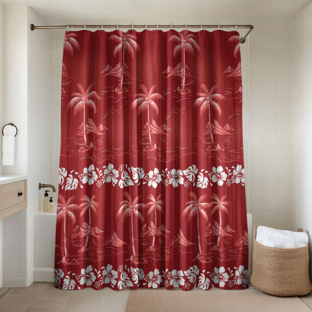 Red Hawaii Palm Tree Hibiscus Bathroom Set Fantasy Summer Vibe