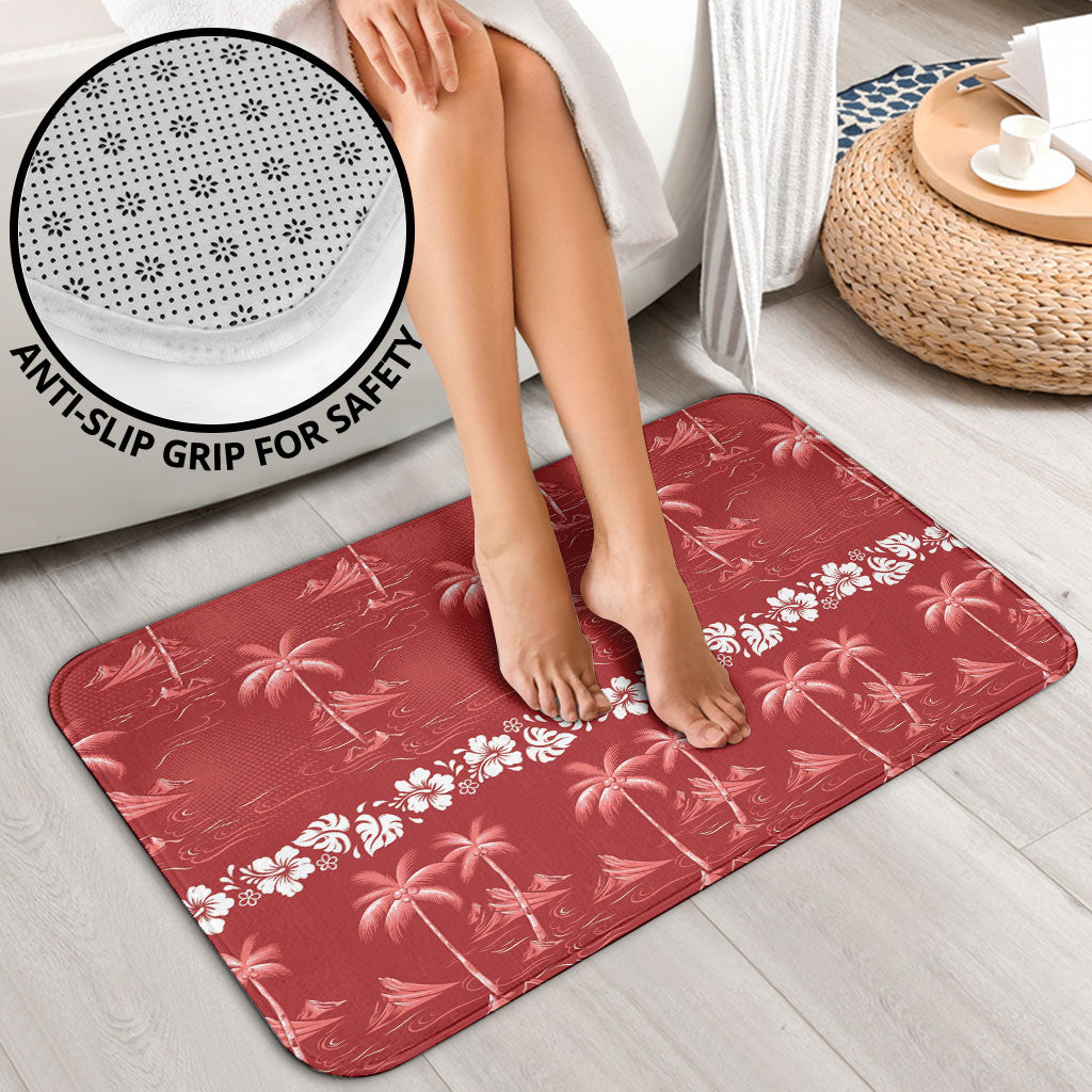 Red Hawaii Palm Tree Hibiscus Bathroom Set Fantasy Summer Vibe