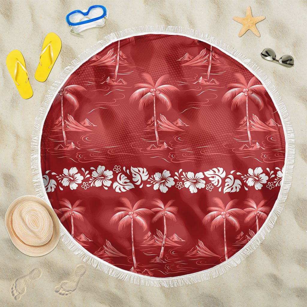 Red Hawaii Palm Tree Hibiscus Beach Blanket Fantasy Summer Vibe