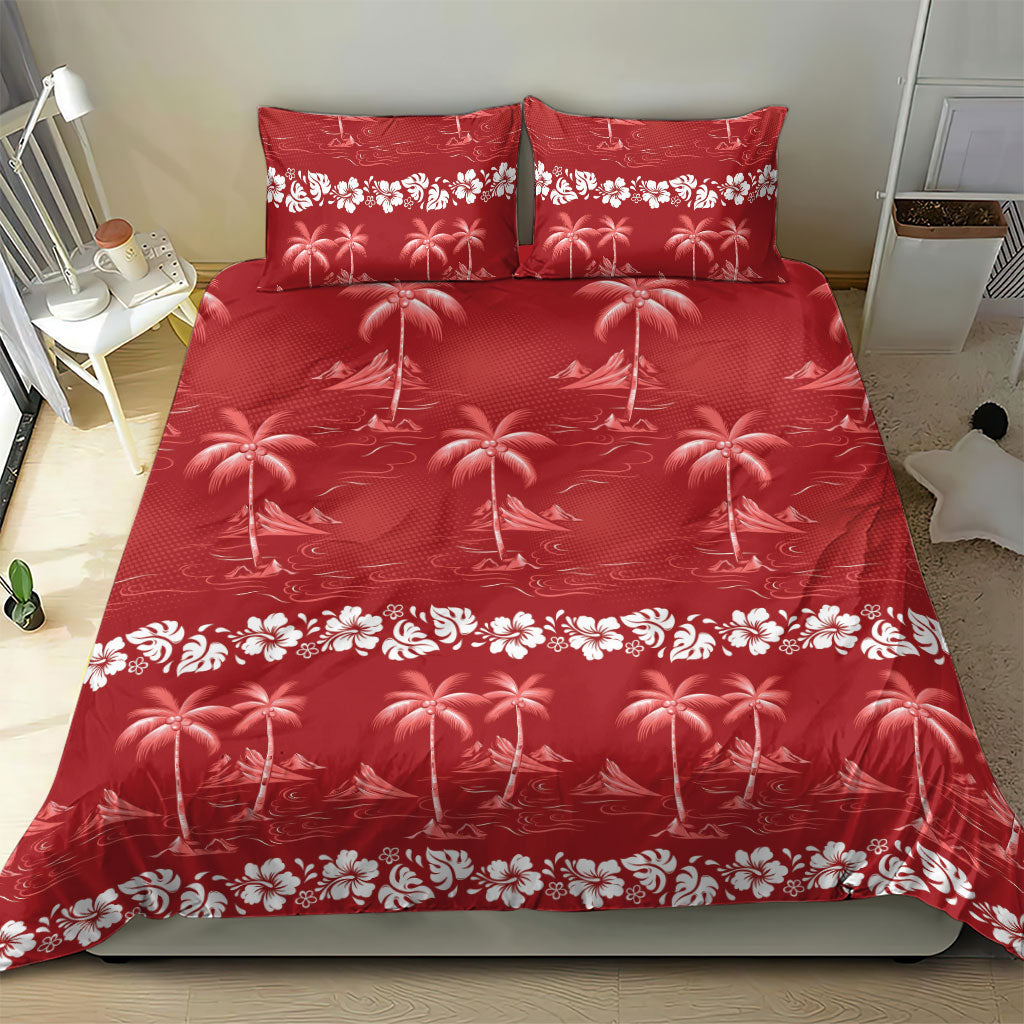 Red Hawaii Palm Tree Hibiscus Bedding Set Fantasy Summer Vibe LT01 - Polynesian Pride