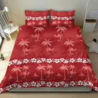 Red Hawaii Palm Tree Hibiscus Bedding Set Fantasy Summer Vibe LT01 - Polynesian Pride