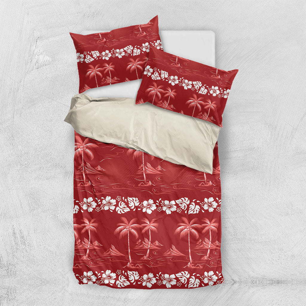 Red Hawaii Palm Tree Hibiscus Bedding Set Fantasy Summer Vibe LT01 US Twin 172cm x 218cm Red - Polynesian Pride