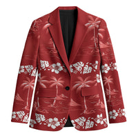 Red Hawaii Palm Tree Hibiscus Blazer Fantasy Summer Vibe