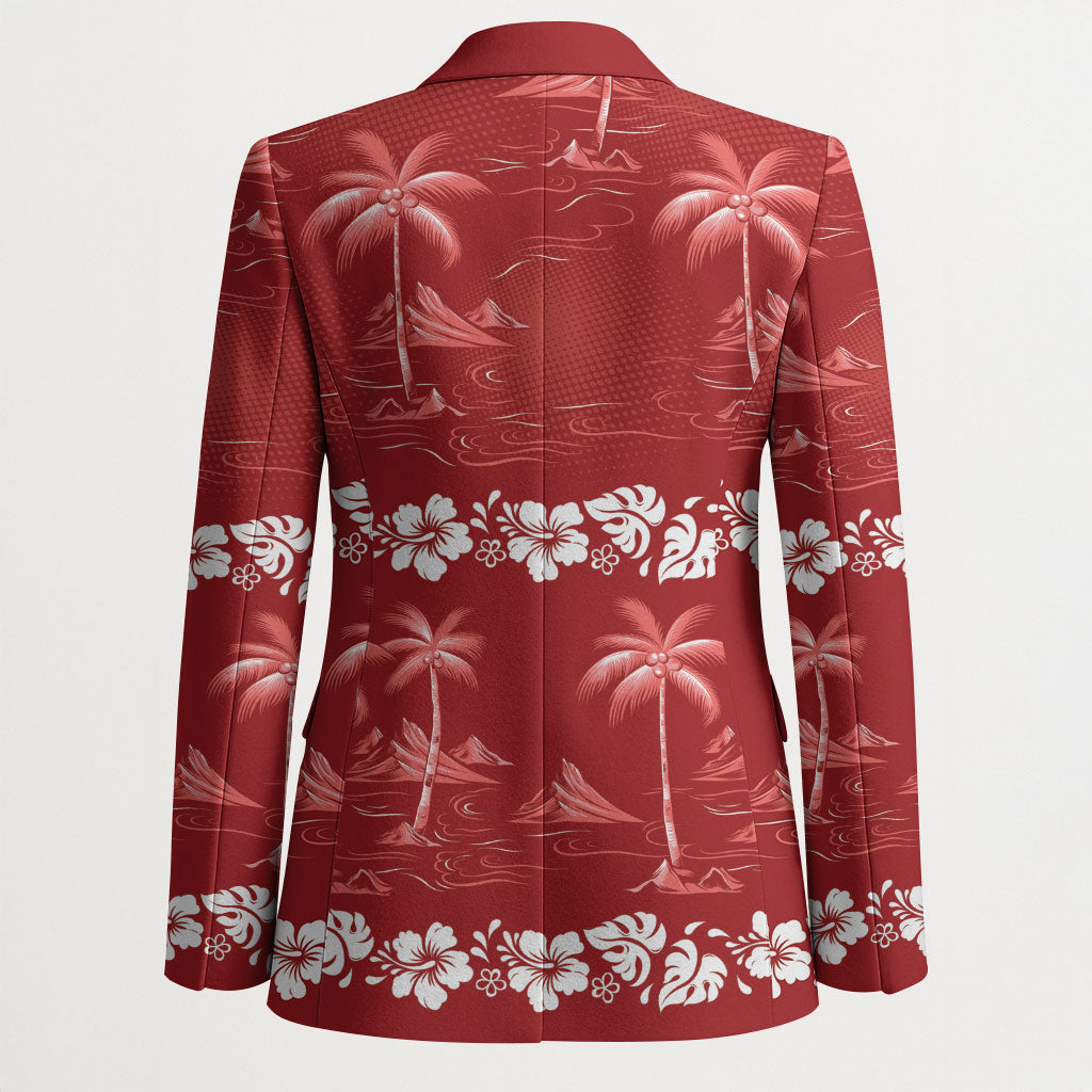 Red Hawaii Palm Tree Hibiscus Blazer Fantasy Summer Vibe